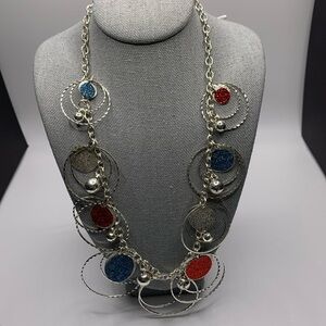 ♥️SALE! 3for$15 Silver Tone Charm Necklace 15” Blue & Red Circles